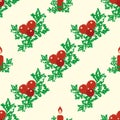 Christmas holidays candles, berries, holly seamless vector pattern. Festive background with traditional motifs in Royalty Free Stock Photo