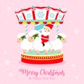 Christmas holidays carousel flat vector illustration with cute santa claus riding on the sheep