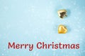 Christmas card with decorations and snowflakes on color surface Royalty Free Stock Photo