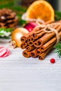 Christmas Holidays Composition Cinnamon and Christmas Decoration