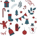 Christmas holidays decorations vector icons set. Objects for design Royalty Free Stock Photo