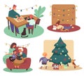 Christmas holidays with family, cooking and reading, Xmas tree Royalty Free Stock Photo