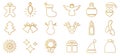 Christmas holidays gold icon collection, Golden New Year\'s Eve set icons, wreath, bells, gingerbread, Santa Claus