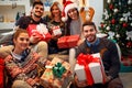 Christmas, holidays, happiness and people concept-smiling friend Royalty Free Stock Photo