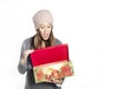 Christmas, holidays, love and happiness concept - beautiful girl with gift box Royalty Free Stock Photo
