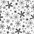 Christmas holidays seamless background in vector with snowflake. Cute Funny seamless winter snow background. Black and white,