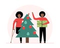 Christmas holidays, winter mood, gifts in the hands of a boy. African American man and woman, family celebrating Royalty Free Stock Photo