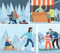 Christmas holidays and wintertime, winter family outdoor activities
