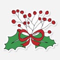 Christmas holly berries with leaves sticker Royalty Free Stock Photo