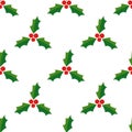 Christmas holly berries seamless pattern on white background Royalty Free Stock Photo