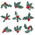 Christmas holly berry icon collection Royalty Free Stock Photo