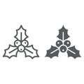 Christmas holly berry line and glyph icon, xmas