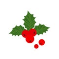 Christmas holly berry, mistletoe and leaf vector icon, red ilex branch, cartoon xmas plant. Holiday New Year