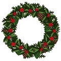 Christmas holly berry and mistletoe wreath.