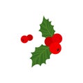 Christmas holly berry, red ilex branch, mistletoe and leaf vector icon, cartoon xmas plant. Holiday illustration Royalty Free Stock Photo