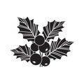 Christmas holly berry vector icon, mistletoe and leaf, black and white ilex branch, xmas plant. Cartoon holiday