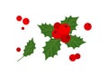 Christmas holly berry vector icon, mistletoe and leaf, red ilex branch, cartoon xmas plant. Holiday illustration