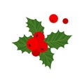 Christmas holly berry vector icon, mistletoe and leaf, red ilex branch, cartoon xmas plant. Holiday illustration