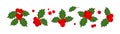 Christmas holly berry vector icon, mistletoe and leaf, red ilex branch, xmas plant. Cartoon holiday illustration Royalty Free Stock Photo