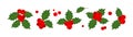 Christmas holly berry vector icon, mistletoe and leaf, red ilex branch, xmas plant. Cartoon holiday illustration