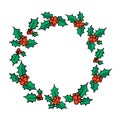 Christmas holly berry wreath doodle