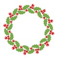 Christmas holly berry wreath round frame for holiday greeting cards, stock vector illustration Royalty Free Stock Photo