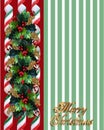 Christmas Holly Border over green stripes