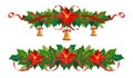 Christmas holly garland set. Vector border, decoration for holiday cards, invitations, banners. Holly leaves and berries, Royalty Free Stock Photo