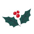 Christmas holly with green leaves, red berries. Happy New Year holly berry icon, floral elements for winter holidays, Christmas Royalty Free Stock Photo