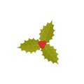 Christmas holly icon. Vector illustration. Mistletoe leaf in fla