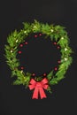 Christmas Holly Mistletoe and Cedar Leaf Abstract Wreath