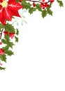 Christmas holly and poinsettia corners border decoration. Festive plant elements for holiday design. Seasonal frame with Royalty Free Stock Photo