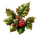 Christmas holly with red berries and green leaves isolated on white background AI generated Royalty Free Stock Photo