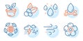 Christmas holly, Windy weather and Rainy weather icons set. Water splash, Eco organic and Natural linen signs. Vector Royalty Free Stock Photo