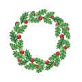 Christmas holly wreath with berries isolated on the white background. Royalty Free Stock Photo