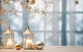 Christmas home decor with candles and Christmas ornaments