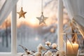 Christmas home decor with candles and Christmas ornaments Royalty Free Stock Photo