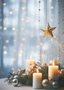 Christmas home decor with candles and Christmas ornaments Royalty Free Stock Photo