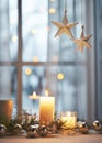 Christmas home decor with candles and Christmas ornaments Royalty Free Stock Photo