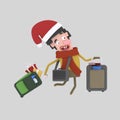 Christmas homecoming. Young boy with suitcases. 3D