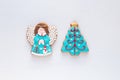 Christmas homemade gingerbread angel and christmas tree cookies Royalty Free Stock Photo