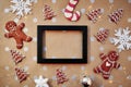 Christmas homemade gingerbread cookies with mock up frame. Homemade baking cookies. Festive aesthetic card. Christmas