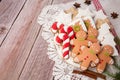 Christmas homemade gingerbread cookies on wooden table. Top view Royalty Free Stock Photo