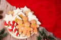 Christmas homemade gingerbread cookies on wooden table. Top view Royalty Free Stock Photo