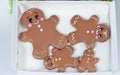 Christmas homemade gingerbread men cookies in white box, top vie Royalty Free Stock Photo