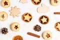 Christmas homemade mince pies flat lay on white cement background Royalty Free Stock Photo