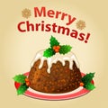 Christmas homemade pudding with Christmas decorations