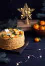 Christmas Honey cake on black background