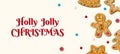 Christmas horizontal banner with homemade gingerbread on a white background. Holly Jolly Christmas phrase