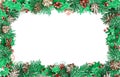 Christmas horizontal frame of pine branches with cones and holly